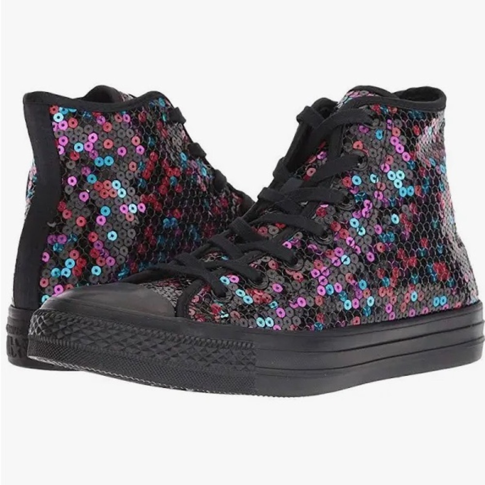 Converse CTAS Black Blue Cherry Red Sequin High-Top Sneakers